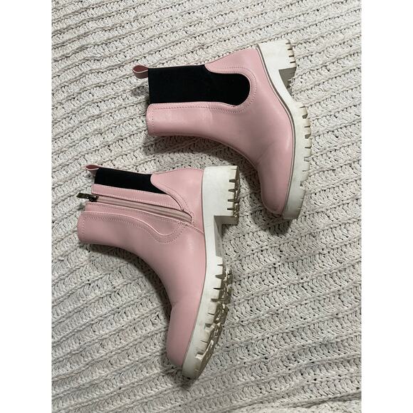 Beast Fashion Boots Lug Sole Slip On Mid-Calf Womens 6 Pink White Black Chunky - Picture 4 of 10